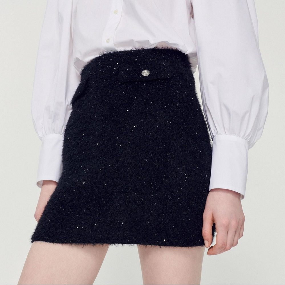 SANDRO malmaison sequiened tweed skirt